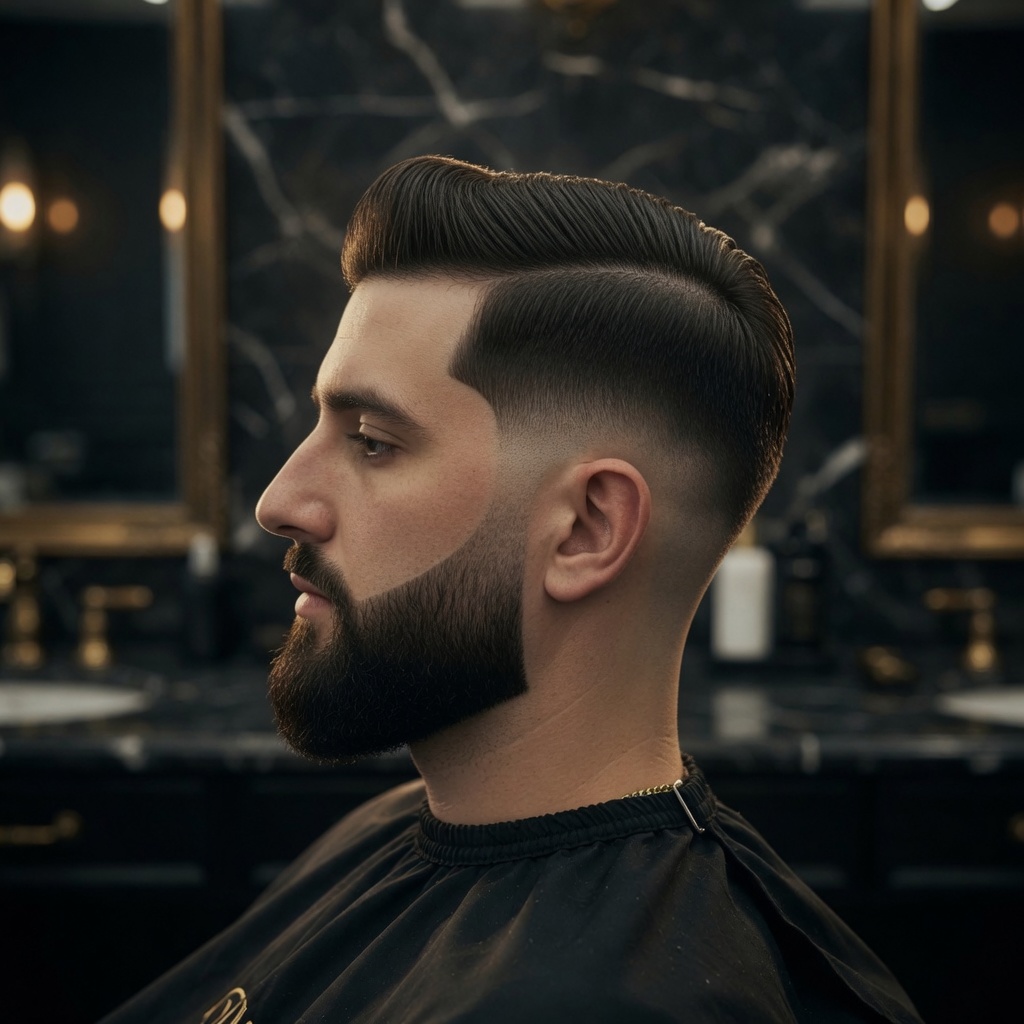 After — clean pompadour and beard