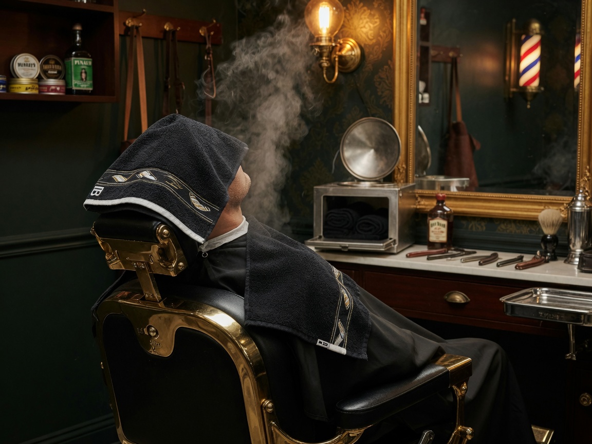 Hot towel grooming ritual at Famous Cutzz